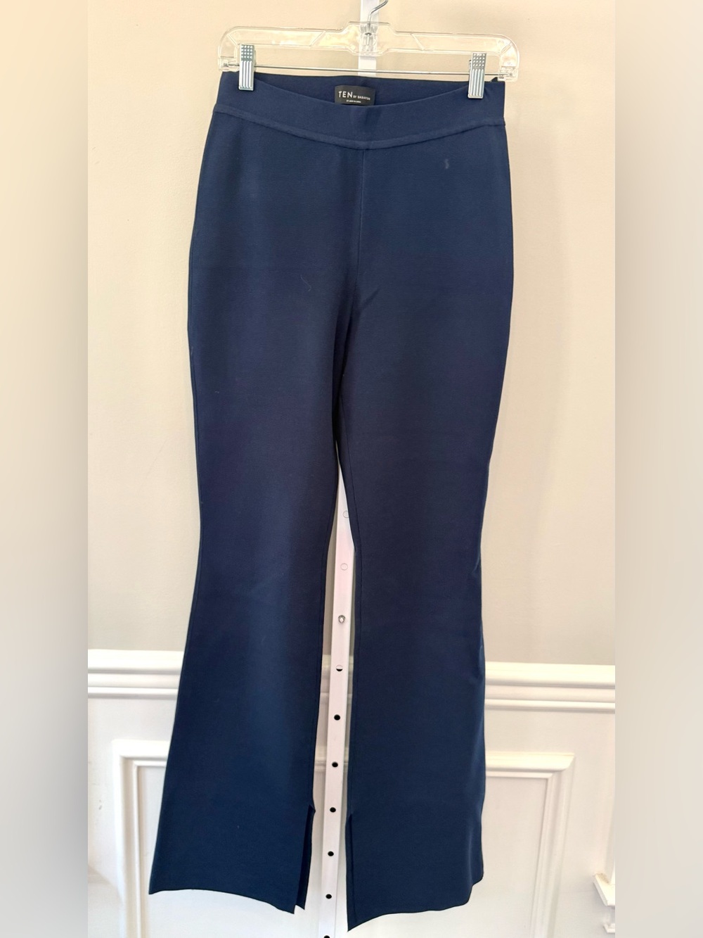 Aritzia Babaton TEN Flare Leg Pants Navy Blue High Rise Slit Hem M